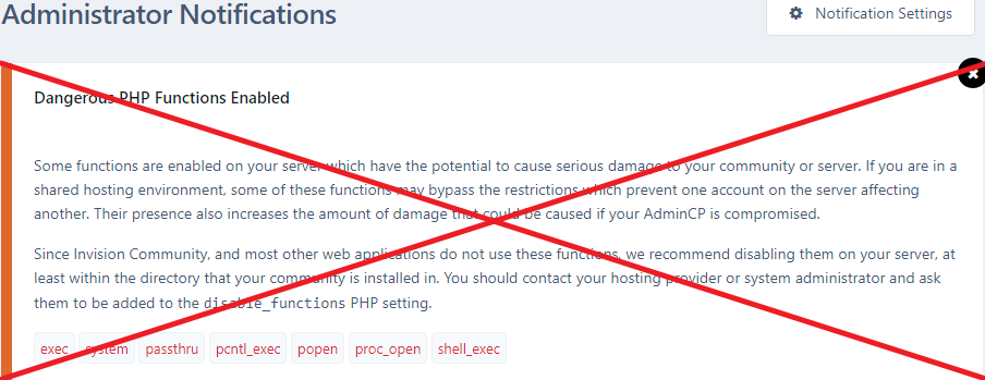 Hide Dangerous PHP Functions Notification Forever